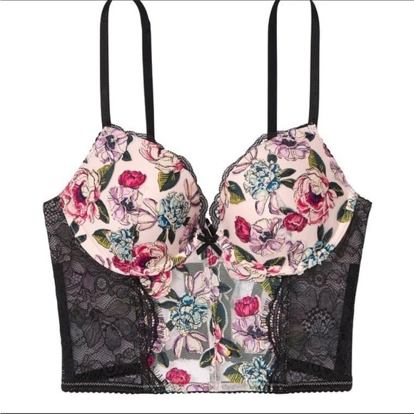 Victoria’s Secret Rose Embroidered Longline Push Up Bra Top Corset Lingerie 34C - Picture 3 of 14